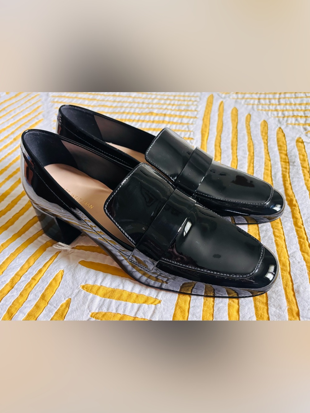 Stuart Weitzman Black Patent Leather Wylie 45 Block Loafers Size 6